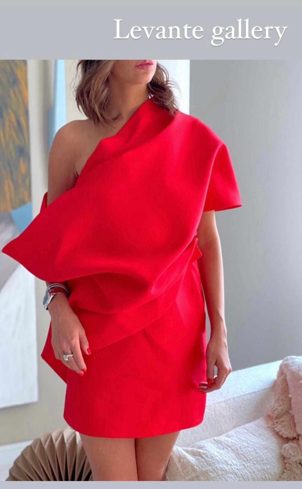 asymmetrical dress in Red