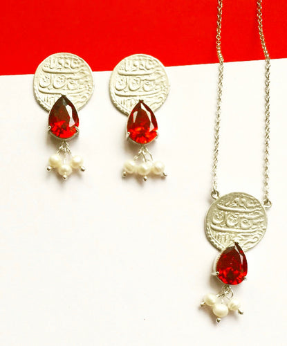 Silver Handmade necklace in red