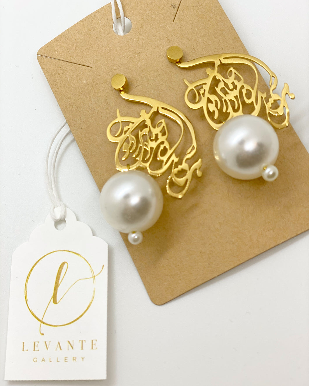 calligraphy earrings with pearl