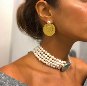 Coins earrings( gold and pearls)