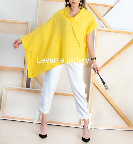 Cutout top with longe and short sleeve in Yellow