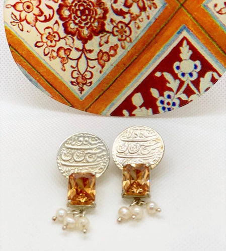 Silver Handmade Earrings in yellow-orange