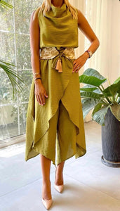 Light green jumpsuit with belt