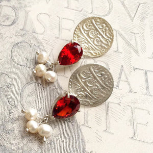 Silver Handmade Earrings in red