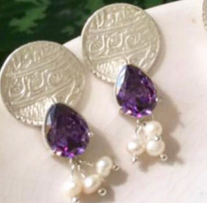 Silver Handmade Earrings in purple